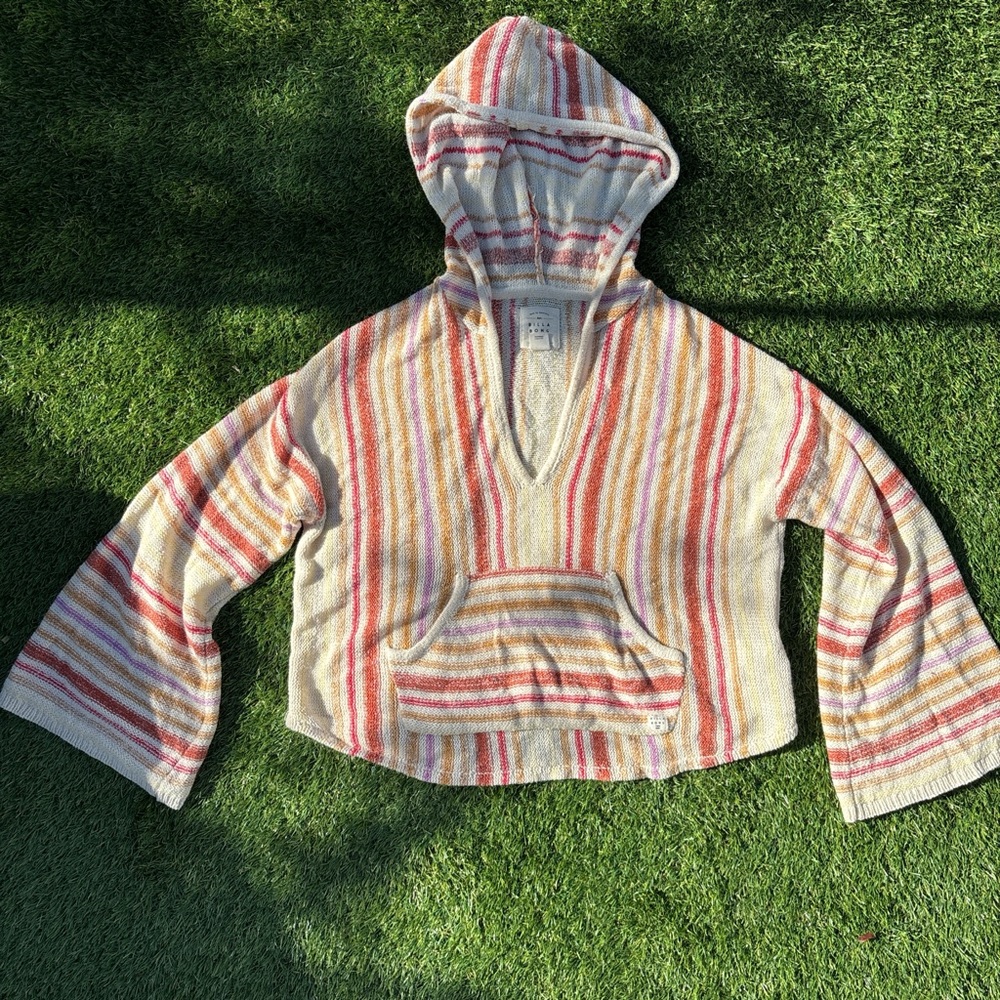 Billabong knitted multicoloured striped hoodie/ swim coverup with flared sleeves